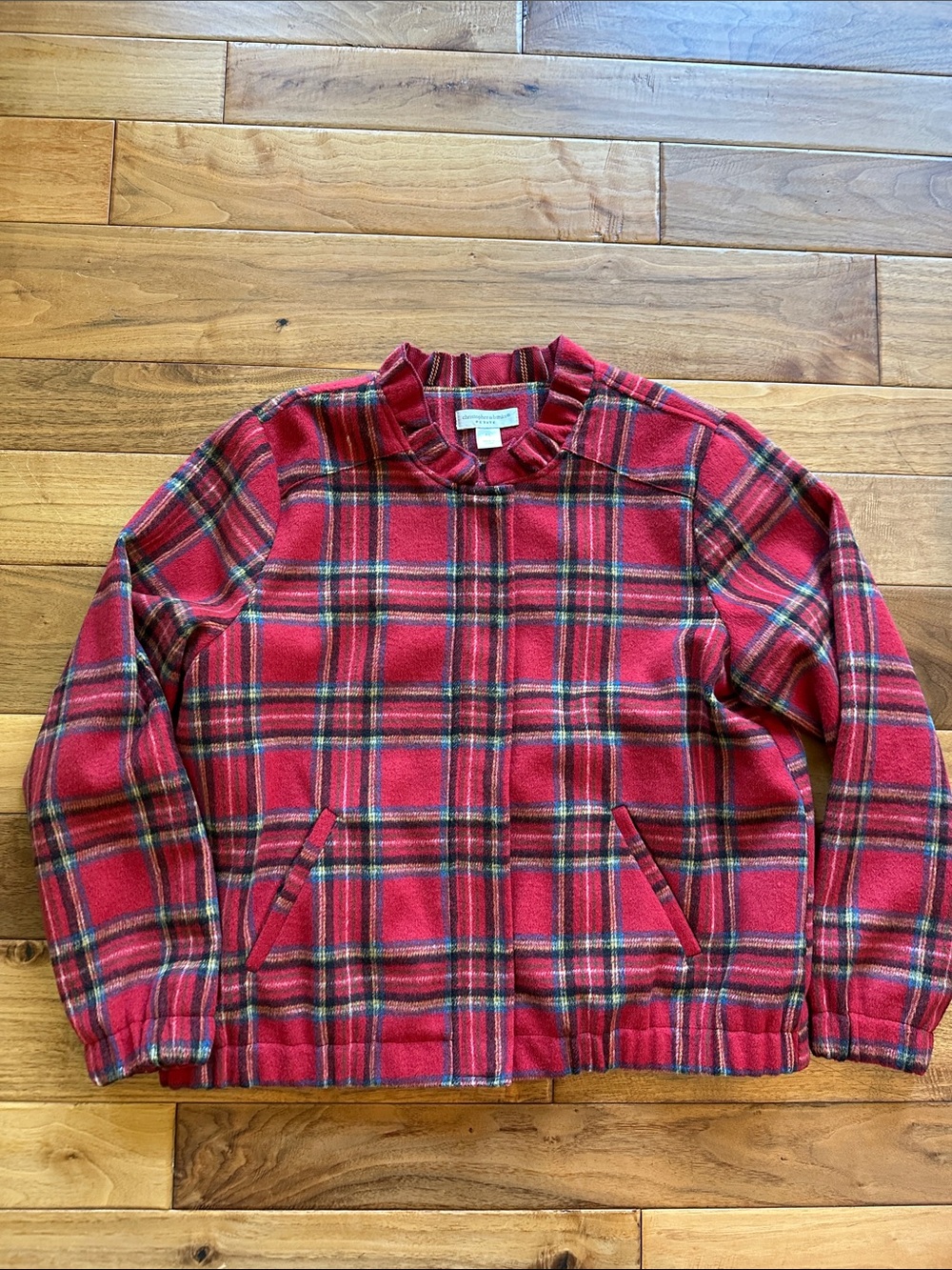 Christopher & Banks tartan plaid bomber jacket Sz LARGE petite